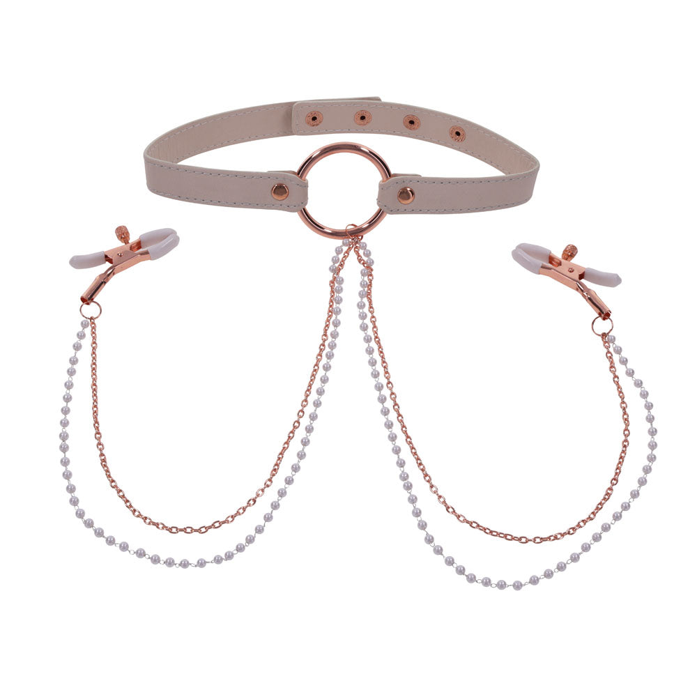 Sex & Mischief Peaches n CreaMe Collar with Nipple Clamps 35-44.5 cm Nipple Clamps
