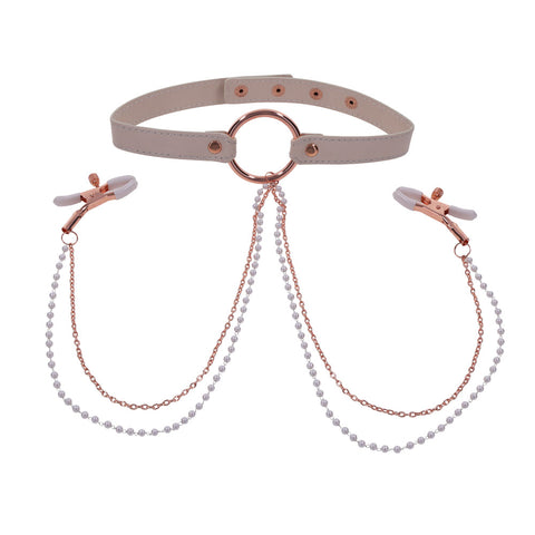 Sex & Mischief Peaches n CreaMe Collar with Nipple Clamps 35-44.5 cm Nipple Clamps
