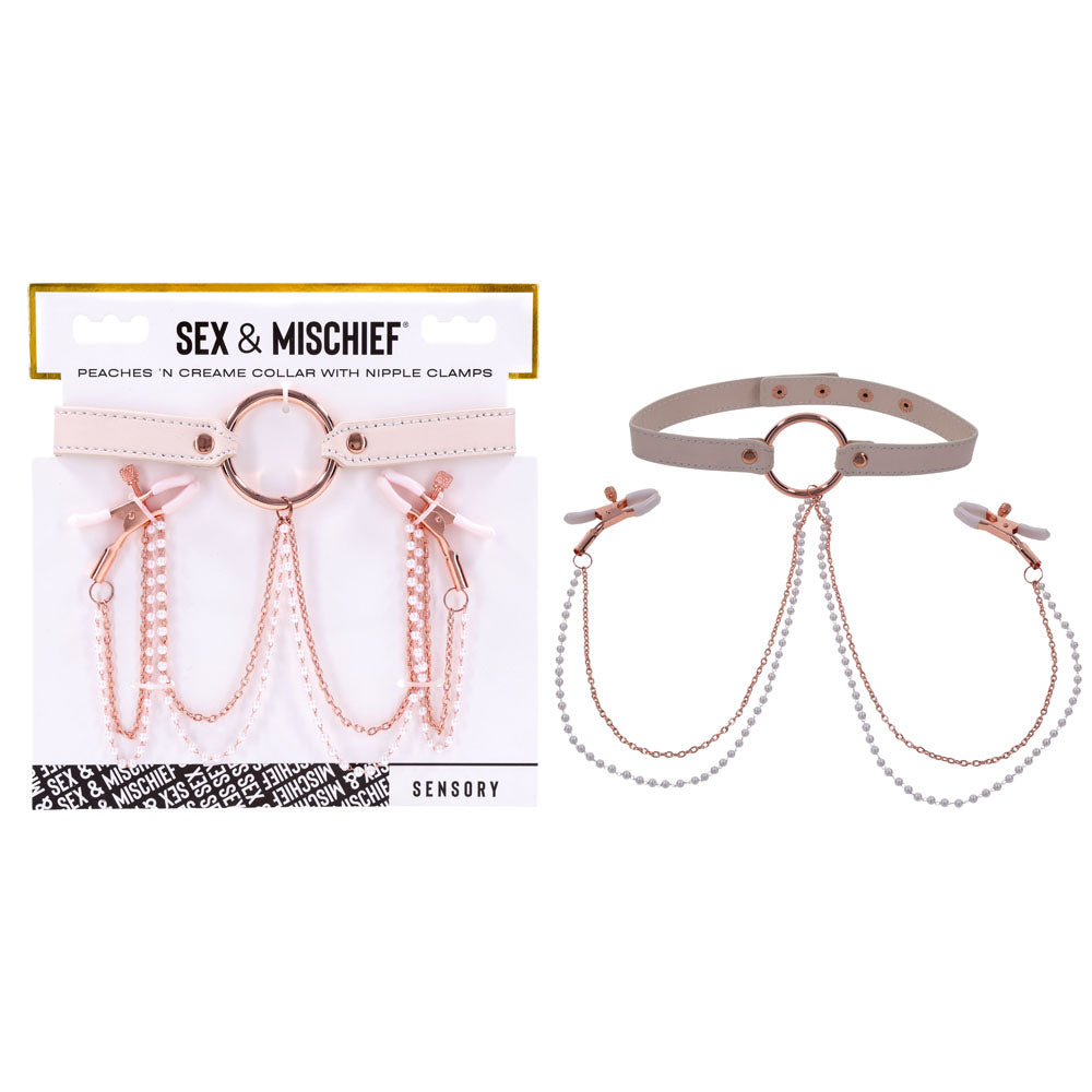 Sex & Mischief Peaches n CreaMe Collar with Nipple Clamps 35-44.5 cm > Sex Toys > Nipple Clips