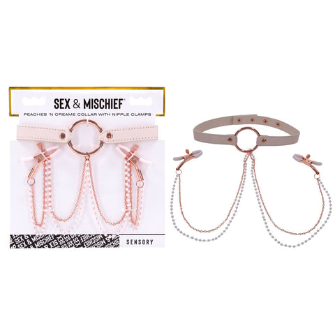 Sex & Mischief Peaches n CreaMe Collar with Nipple Clamps 35-44.5 cm Nipple Clamps
