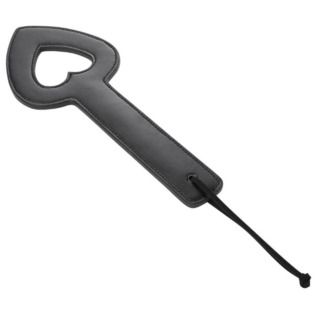 Sex & Mischief Shadow Heart Paddle in Black with Heart-Shaped End, Adjustable Wrist Strap for Impact Play and Sensory Enhancement Whips & Paddles