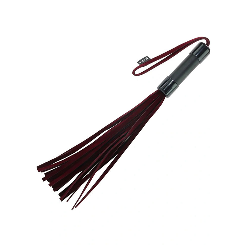 Sex and Mischief Enchanted Red Leather Flogger - 33 cm Black Handle and Wrist Loop Whips & Paddles