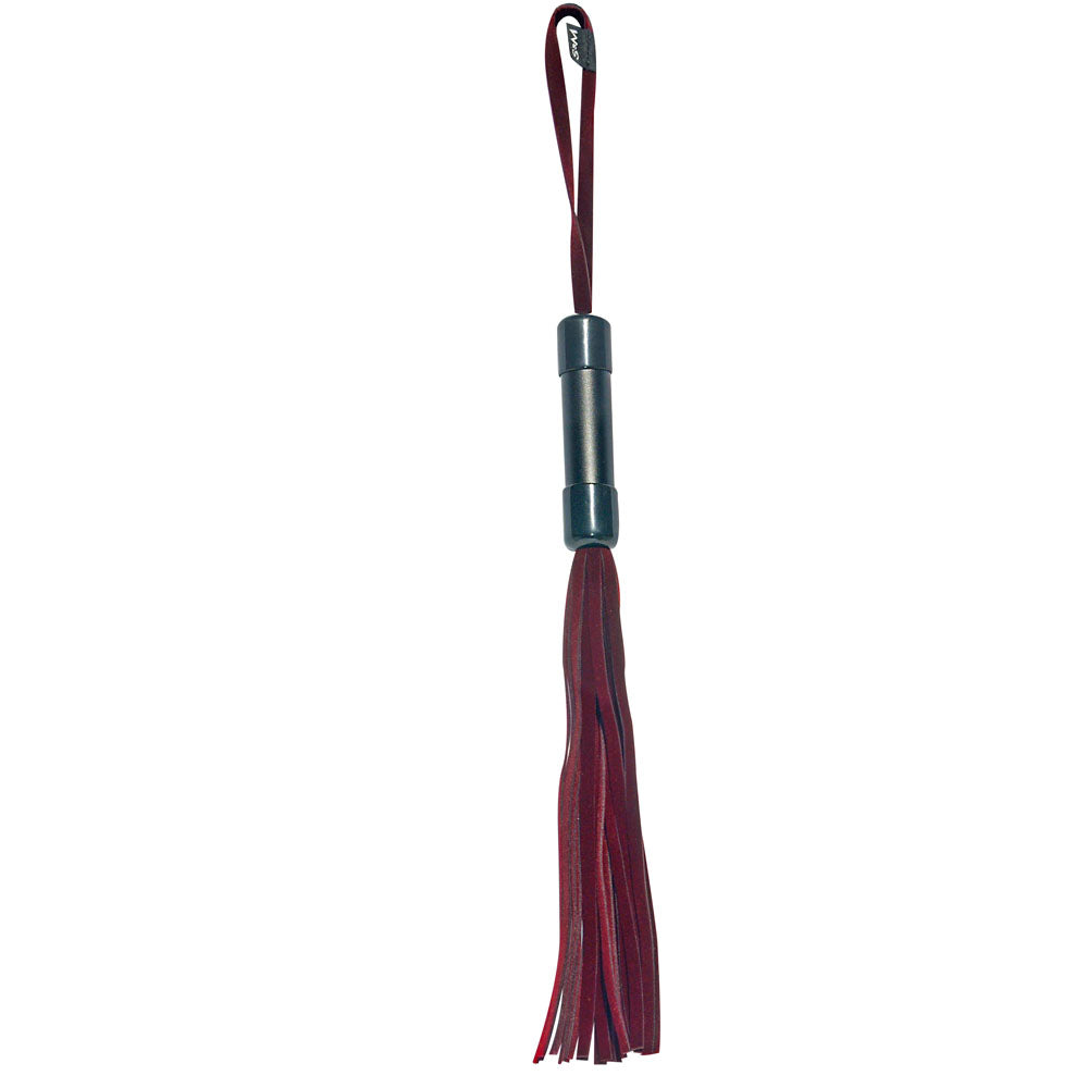 Sex and Mischief Enchanted Red Leather Flogger - 33 cm Black Handle and Wrist Loop Whips & Paddles