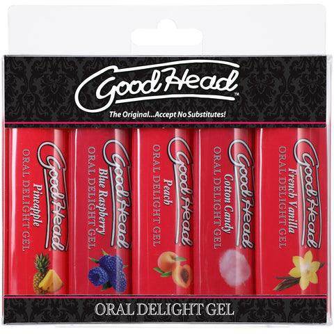 GoodHead Oral Delight Gel 5 Pack 1 Oz Each French Vanilla Cotton Candy Blue Raspberry Peach Pineapple Flavors Default Title > Relaxation Zone > Edible Treats