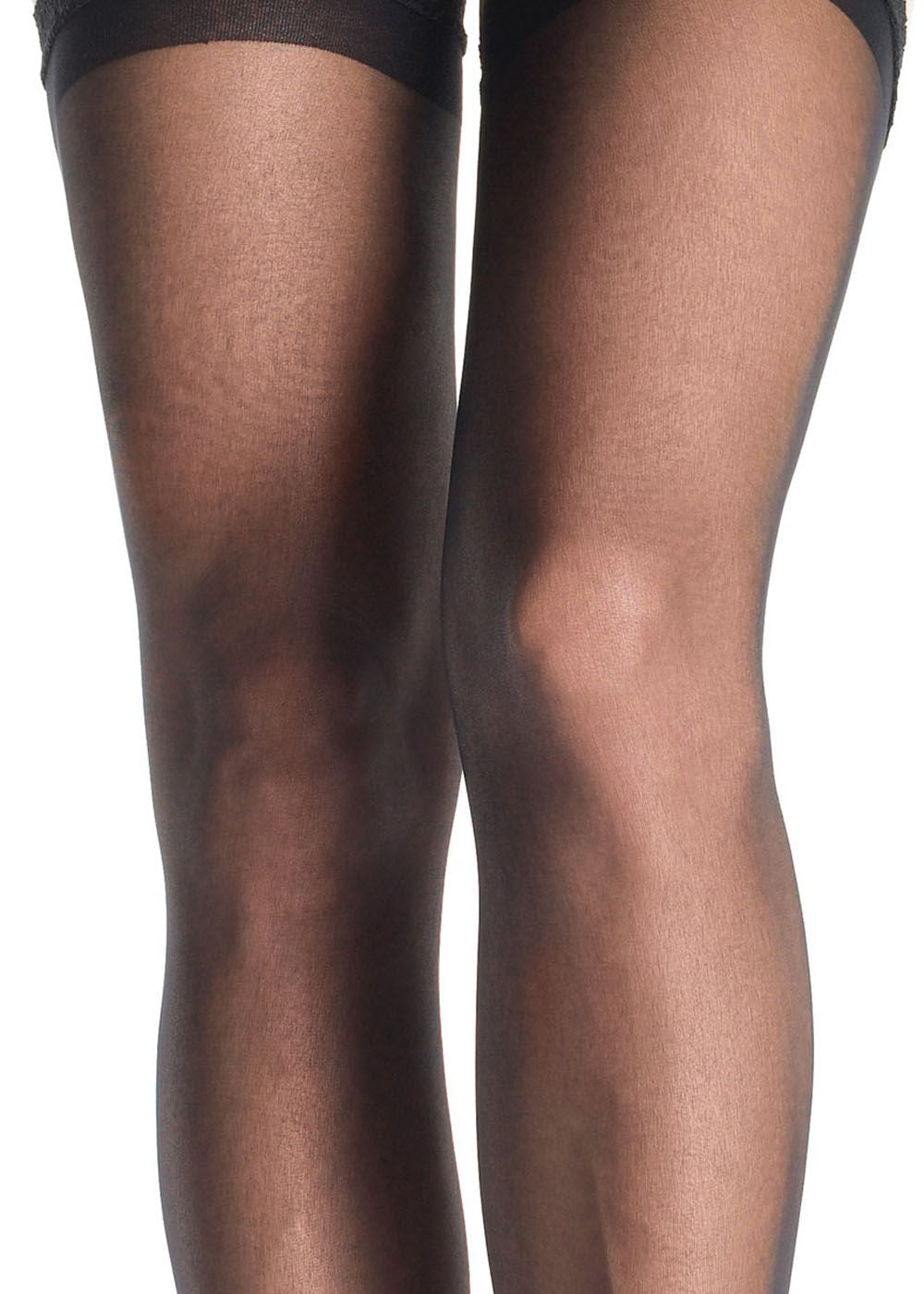 Sheer Black Thigh High Stockings With Lace Garter Belt Queen Size Hosiery