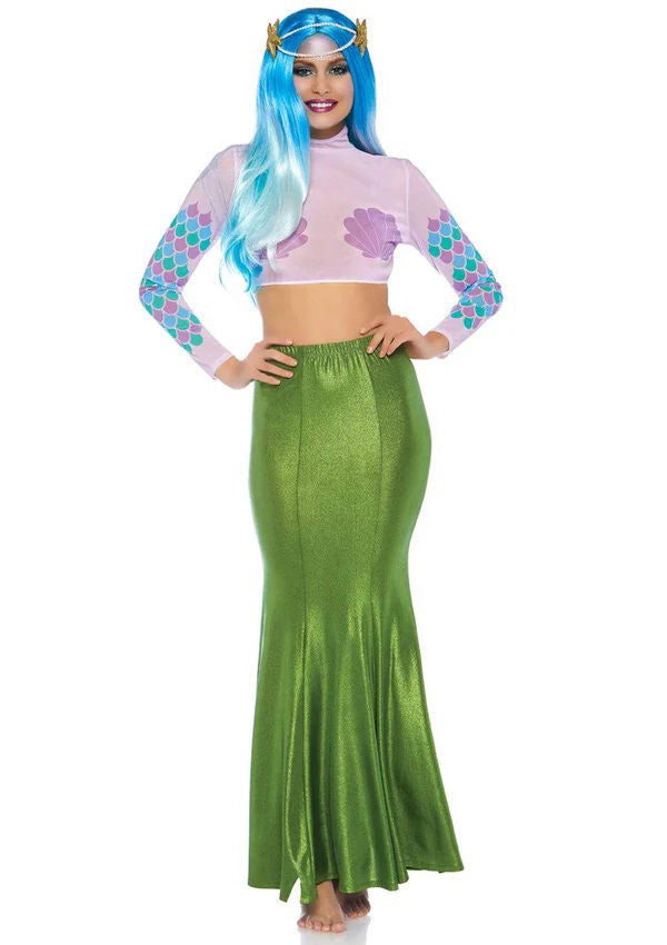 Shimmer Spandex Mermaid Costume Maxi Skirt Sexy Green Small Medium Costumes