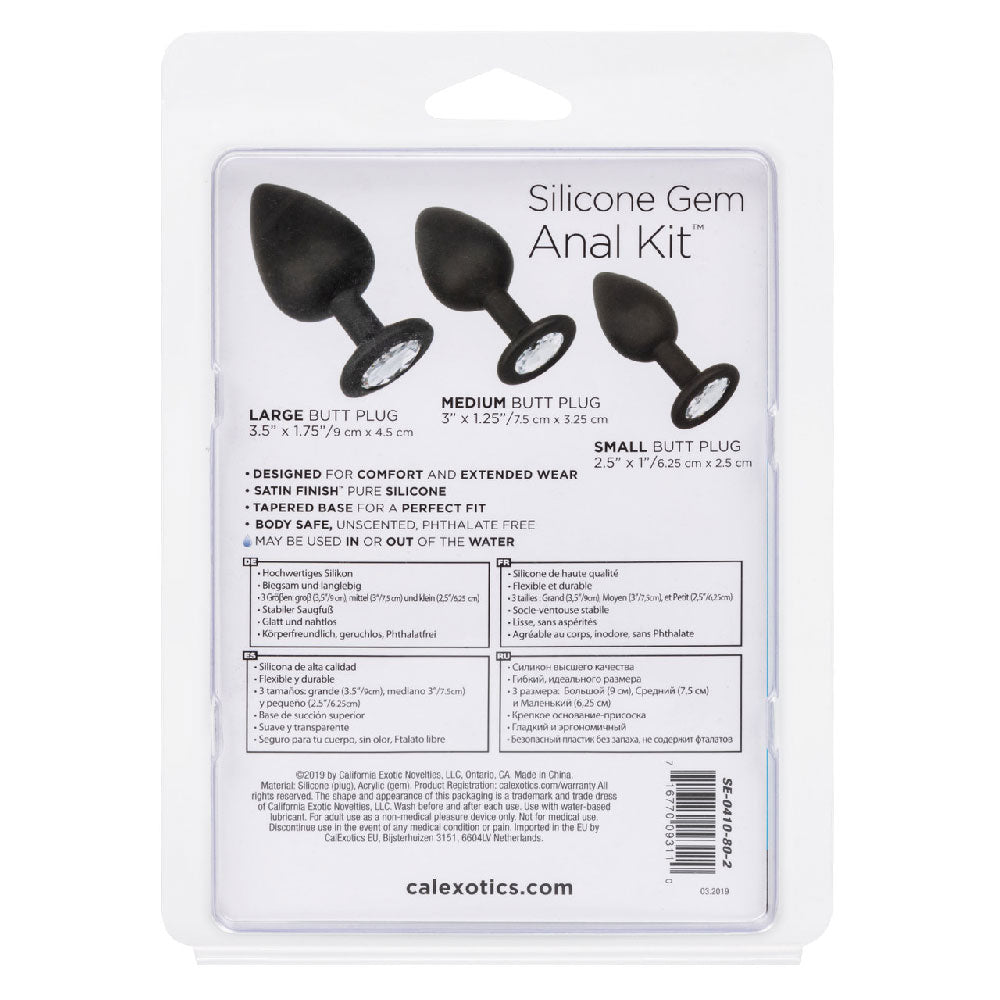 Silicone Gem Anal Kit with 3 Graduated Black Silicone Plugs and Gem Inlay > Anal Range > Butt Plug Kits
