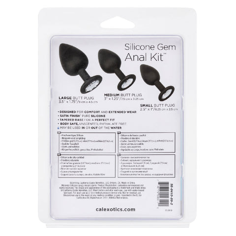 Silicone Gem Anal Kit with 3 Graduated Black Silicone Plugs and Gem Inlay > Anal Range > Butt Plug Kits