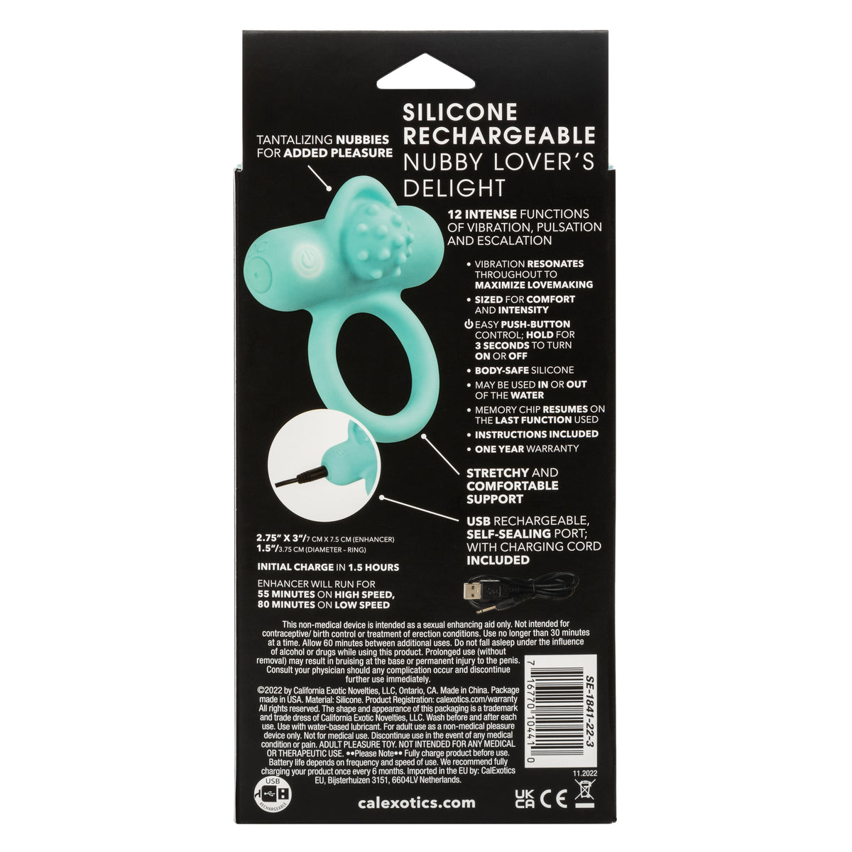 Silicone Nubby Lover’s Delight Ring in Aqua Blue with 12 Intense Vibration Functions > Cock Ring > Vibrating