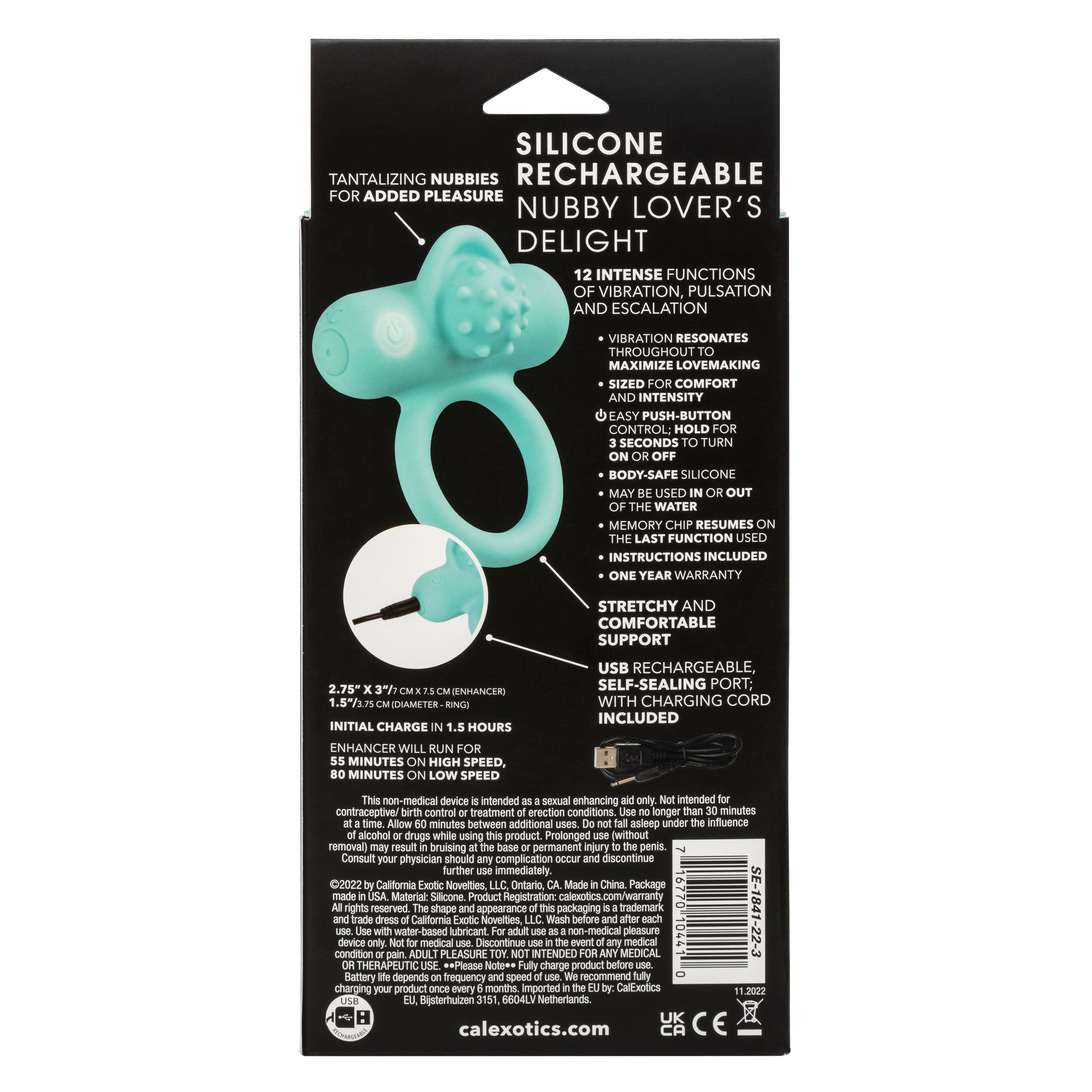 Silicone Nubby Lover’s Delight Ring in Aqua Blue with 12 Intense Vibration Functions > Cock Ring > Vibrating