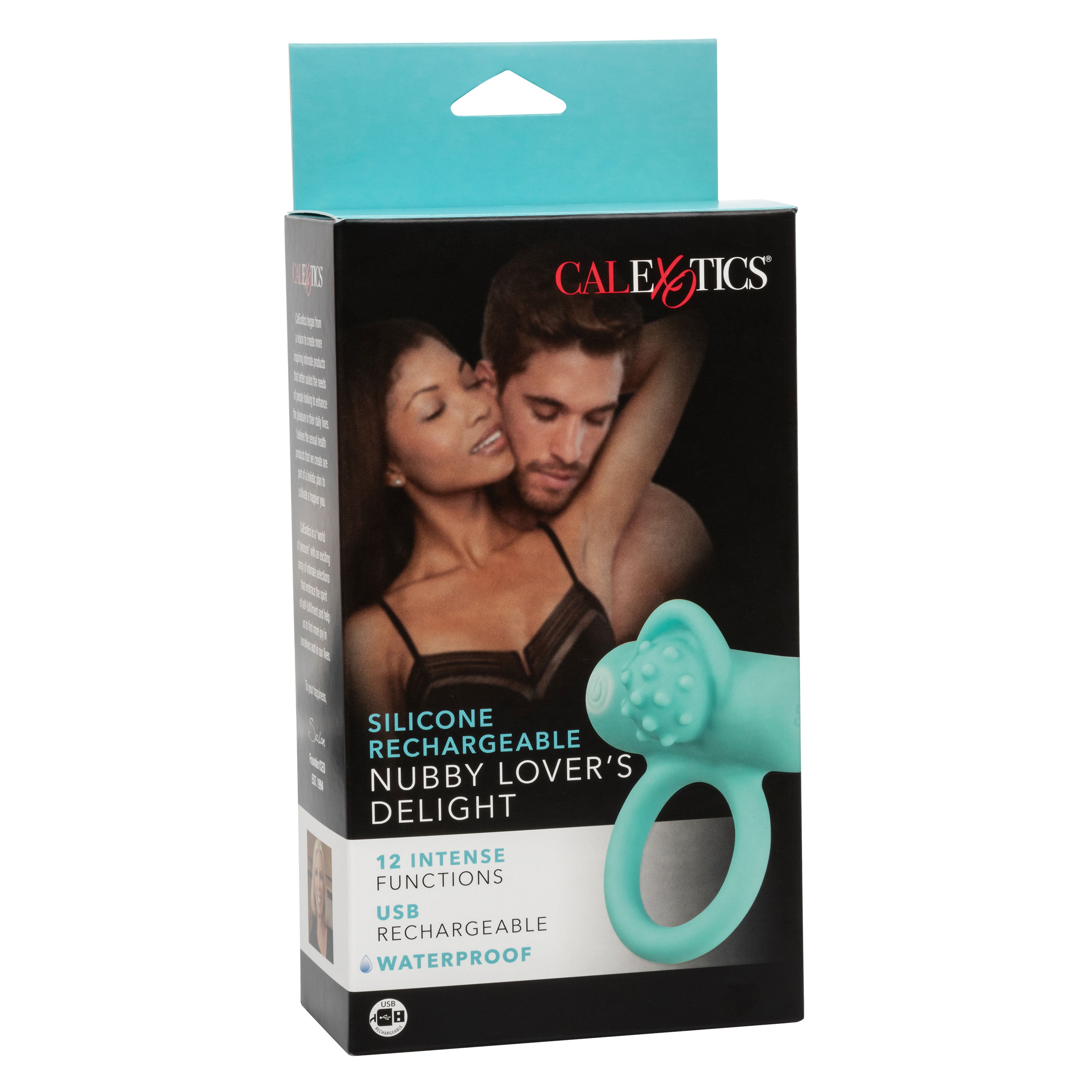 Silicone Rechargeable Nubby Lover’s Delight Ring in Aqua Blue with 12 Intense Vibration Functions Cock Rings Vibrating