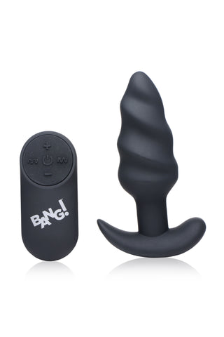 Silicone Remote Control Swirl Butt Plug Black Vibrator Toy Butt Plugs - Vibrating
