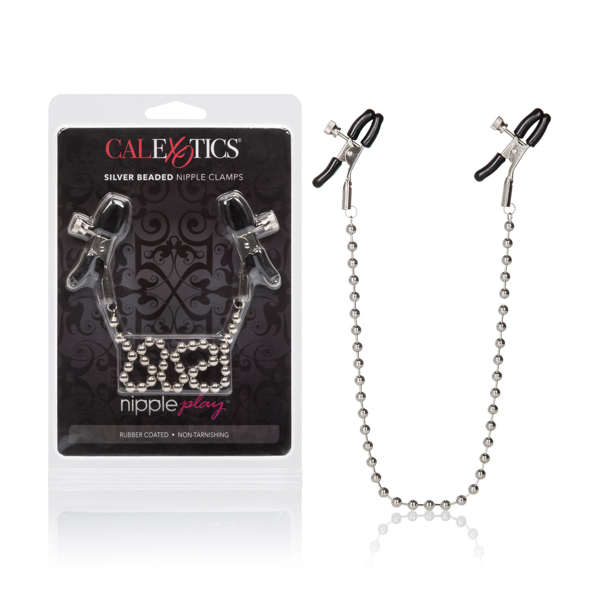 Silver Beaded Adjustable Nipple Clamps with Rubber Coating > Sex Toys > Nipple Clamps