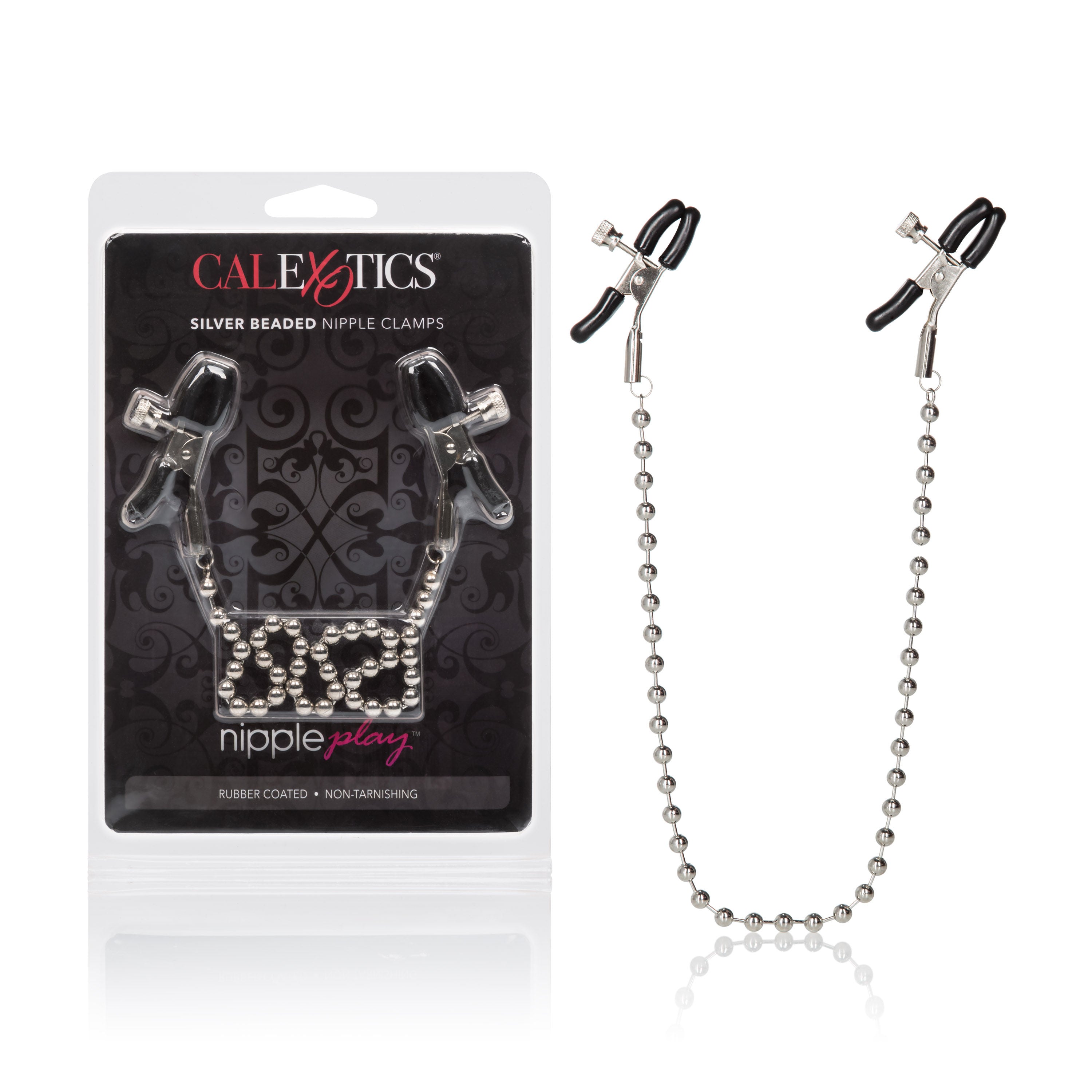 Silver Beaded Adjustable Nipple Clamps with Rubber Coating > Sex Toys > Nipple Clamps