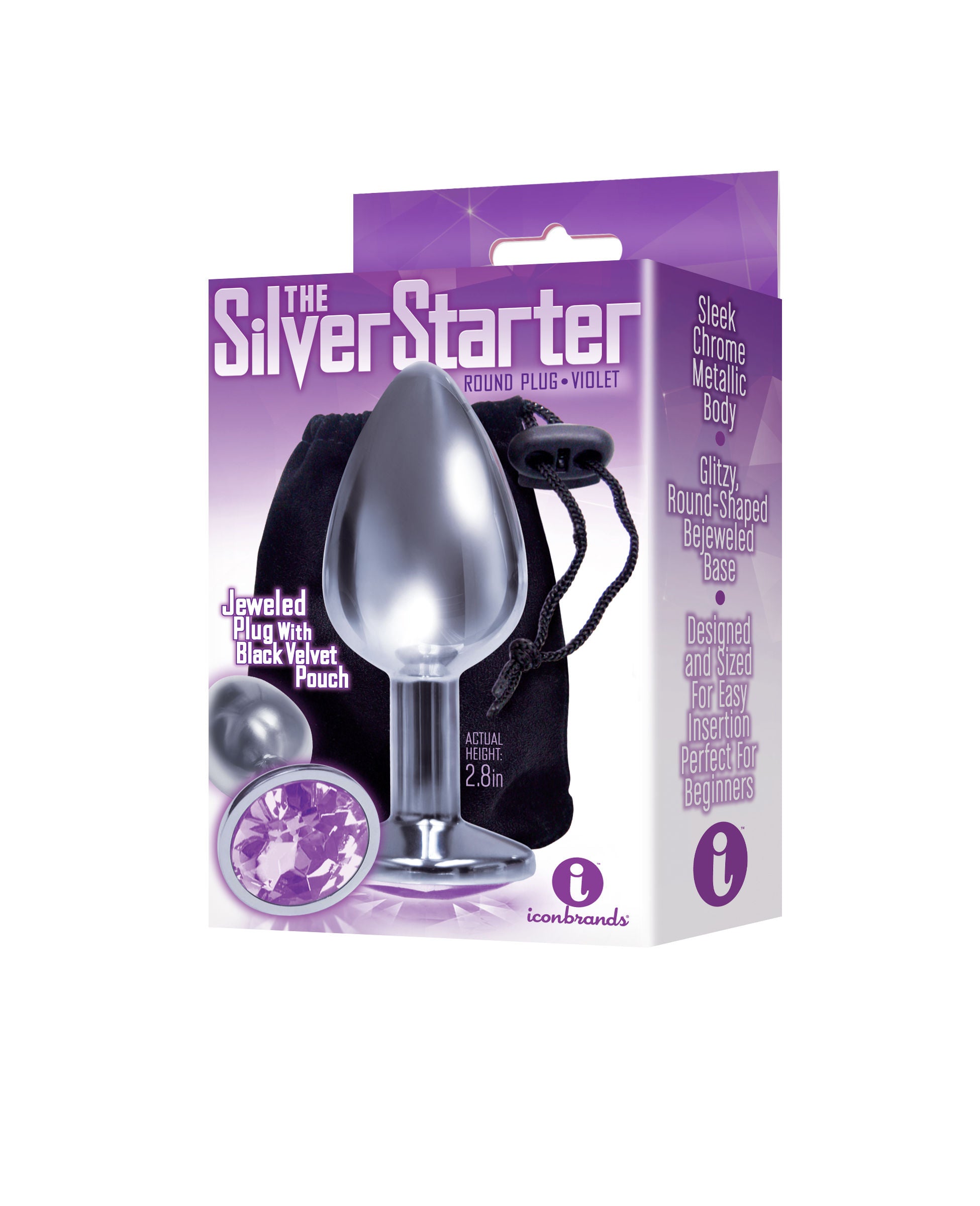 Silver Bejeweled Stainless Steel Starter Butt Plug Violet Secondary image