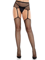 Sinful Black Fishnet Garter Belt Stockings With Cross Detail > Clothes > Hosiery > Garterbelt Sets