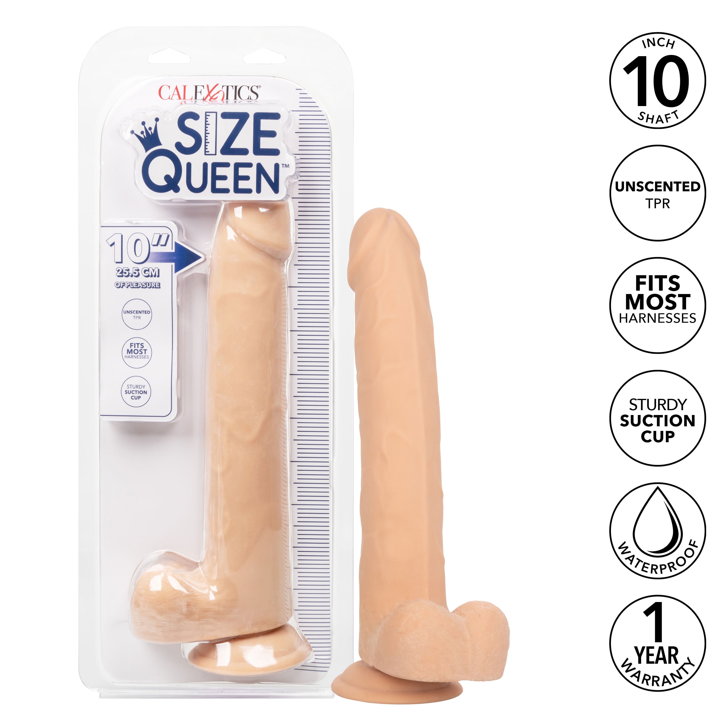 Size Queen 10 Inch Realistic Dildo in Ivory > Dildos > Large Dildos