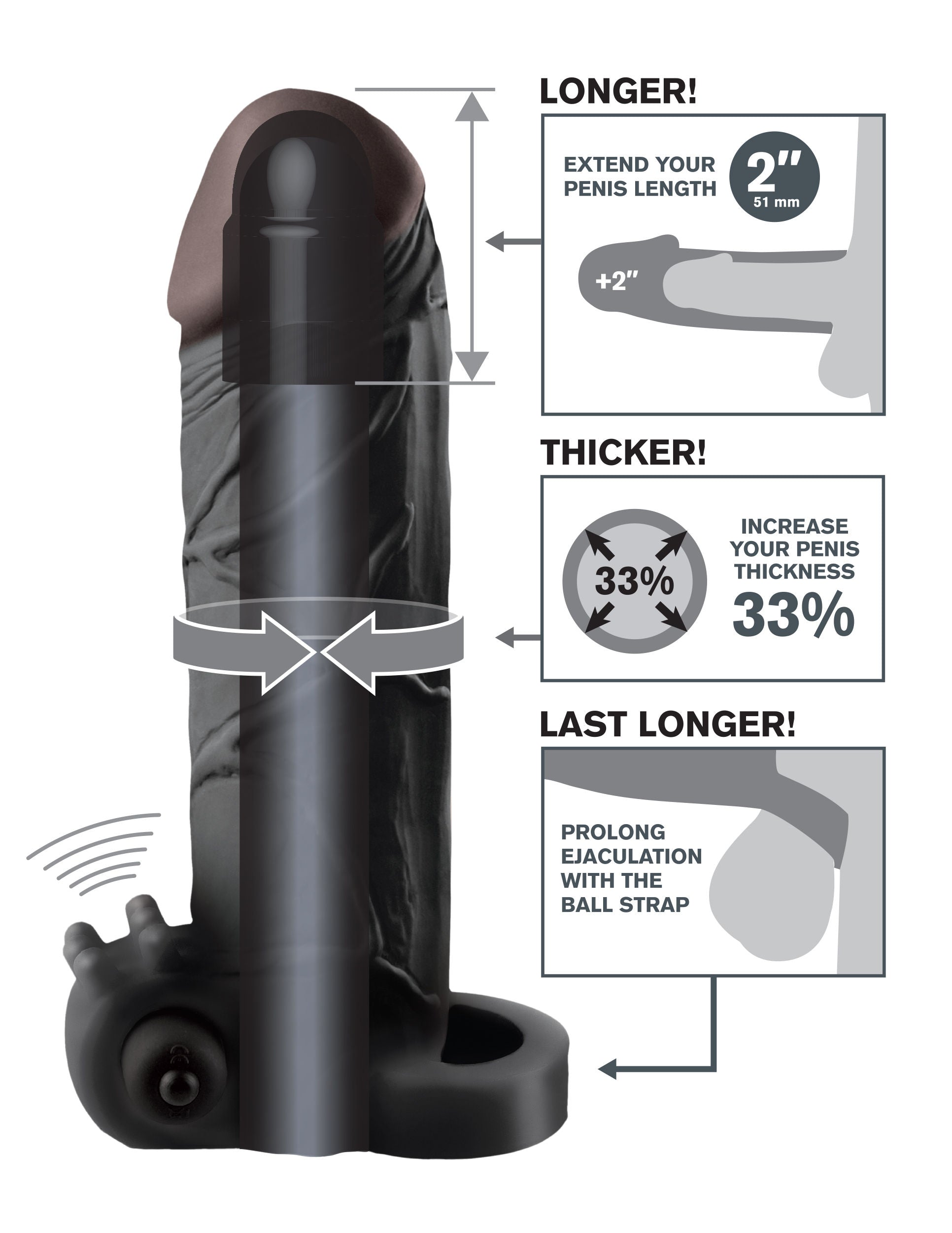 Fantasy X-Tensions Vibrating Real Feel 2-Inch Penis Extension SLEEVES