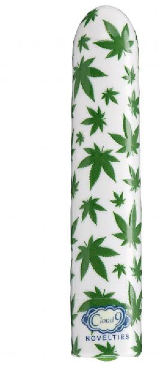 Slim Cannabis Leaf Vibe White and Green Adult Intimacy Toy BULLETS