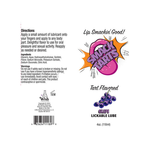 Smack Tarts Sour Grape Flavoured Lubricant 120 ml Tube Flavoured Lube