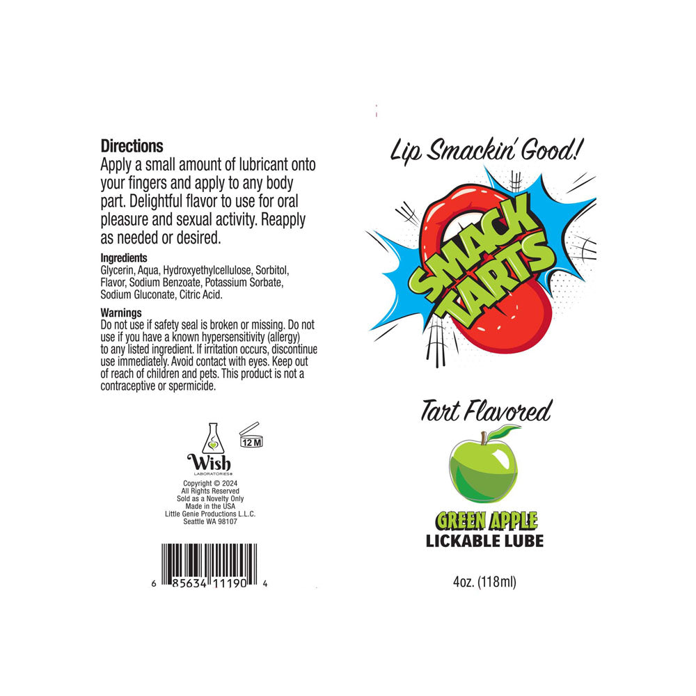 Smack Tarts Sour Green Apple Flavoured Lubricant 120 ml Tube Flavoured Lube