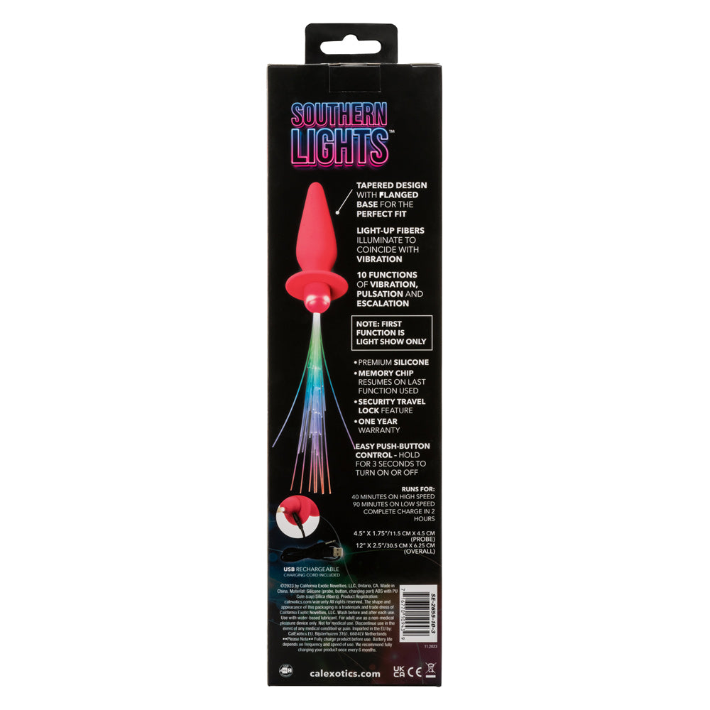 Southern Lights Vibrating Light Up Anal Probe Pink Silicone 10-Function USB Rechargeable 40-Minute Playtime Butt Plugs - Vibrating