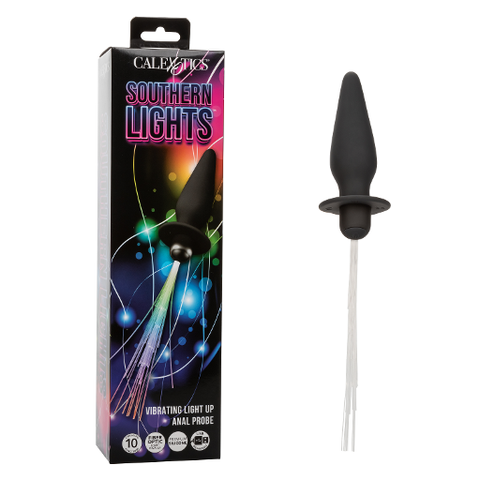 Southern Lights™ Vibrating Light Up Anal Probe Black Silicone Rechargeable with Tapered Design and Flanged Base Butt Plugs - Vibrating
