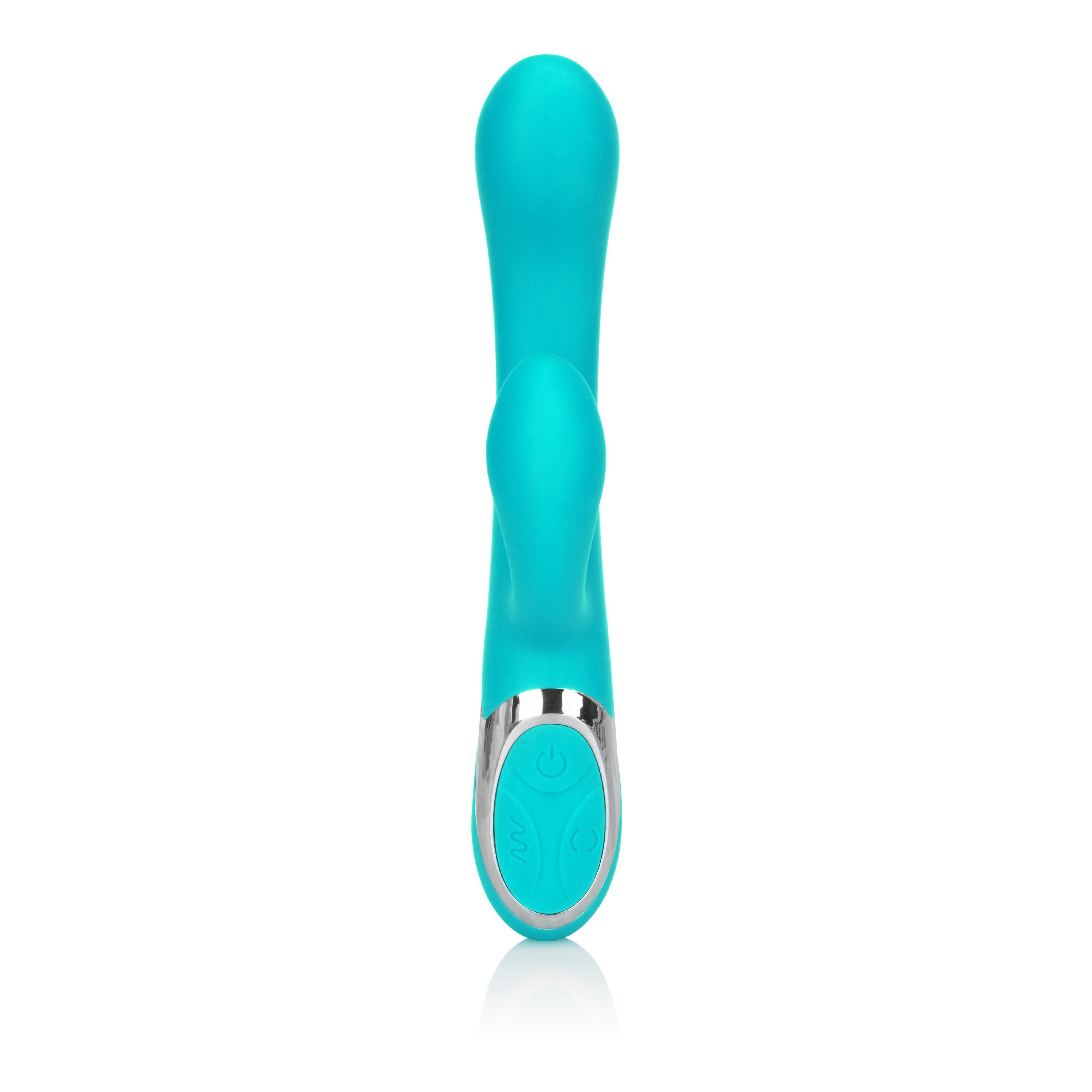 Enchanted Lover Vibrating Massager with Rotating Beads and Clitoral Stimulator in Teal Silicone VIBRATORS-RABBIT