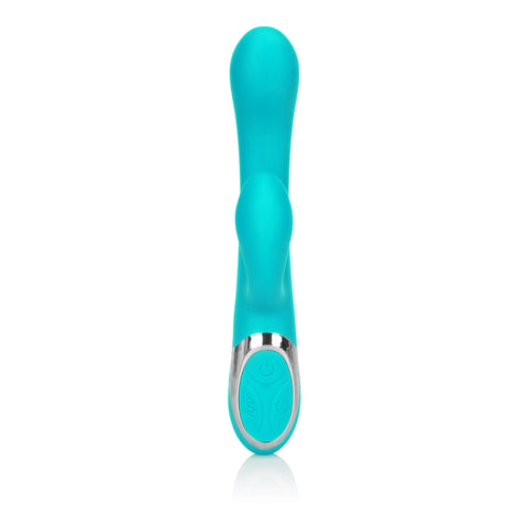 Enchanted Lover Vibrating Massager with Rotating Beads and Clitoral Stimulator in Teal Silicone VIBRATORS-RABBIT
