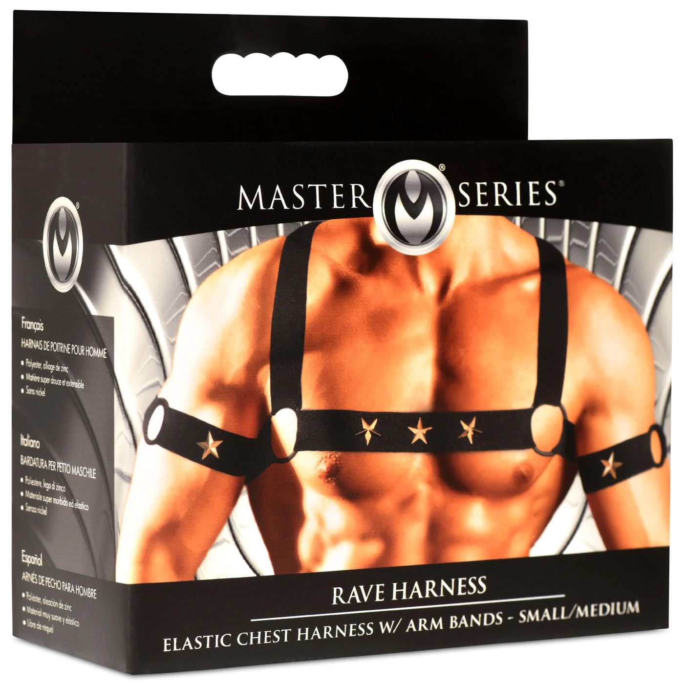 Star Boy Male Chest Harness with Arm Bands Large Black Mens Harnesses