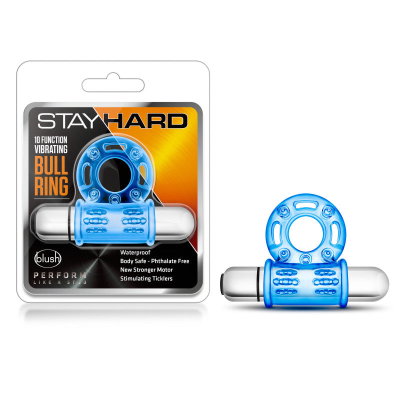 Stay Hard Vibrating Bull Ring (Blue) – 10 Function Vibrating Cock Ring > Cock Ring > Vibrating Main image
