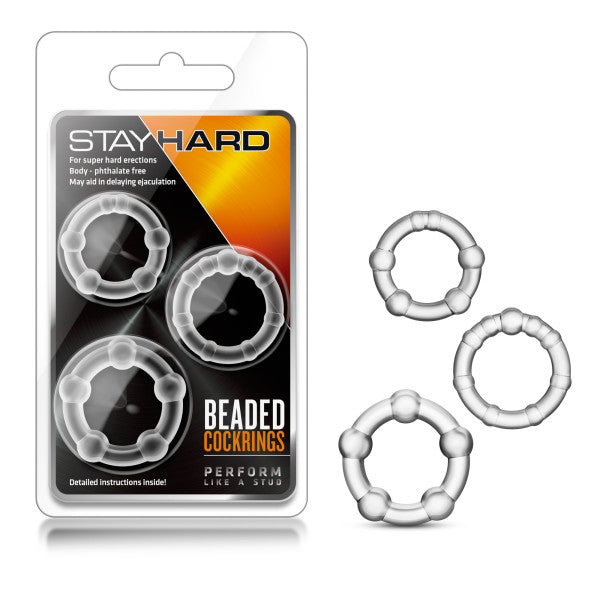 Stay Hard Beaded Cockrings Set of 3 Sizes - Clear > Cock Ring > Sets
