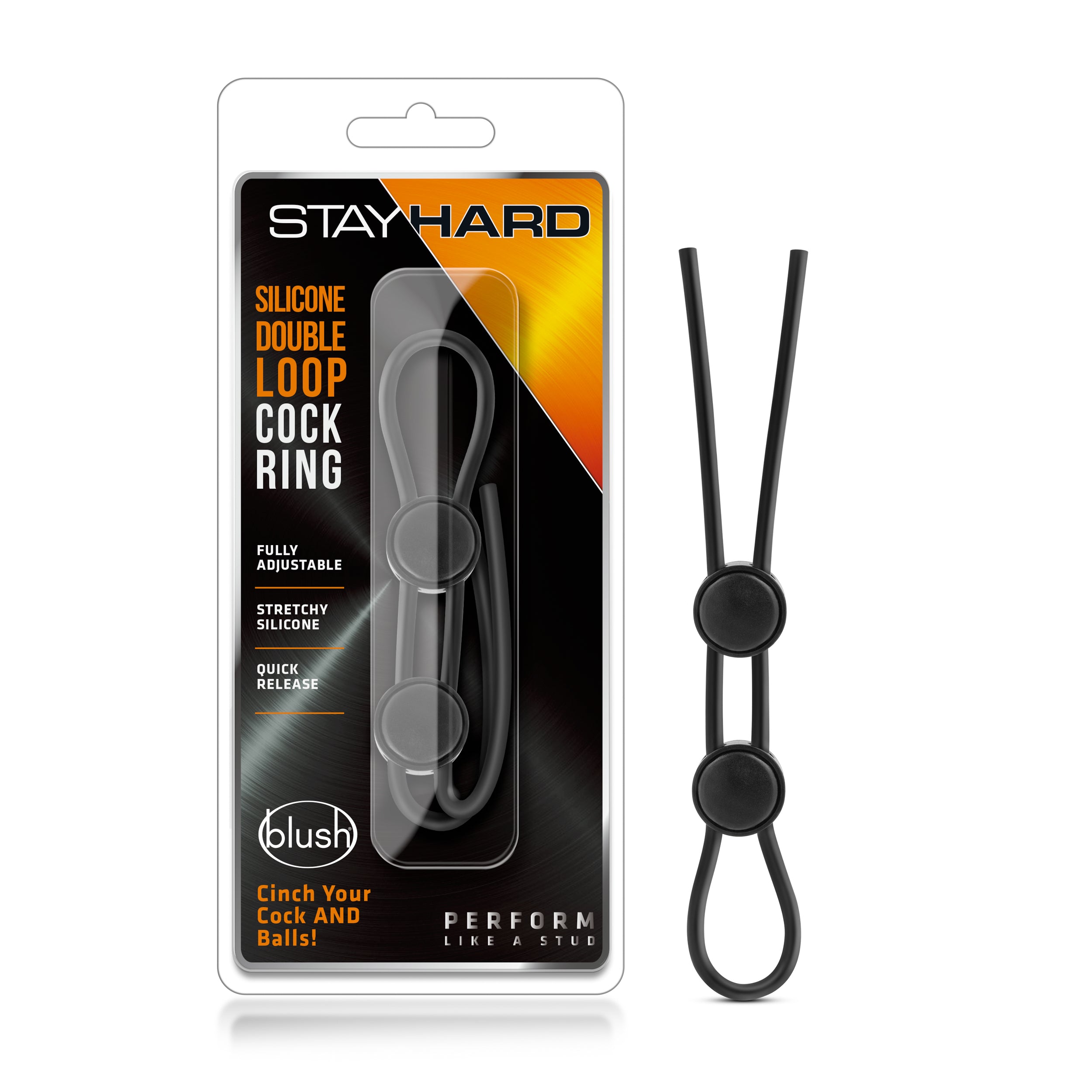 Stay Hard Silicone Double Loop Cock Ring in Black Secondary image