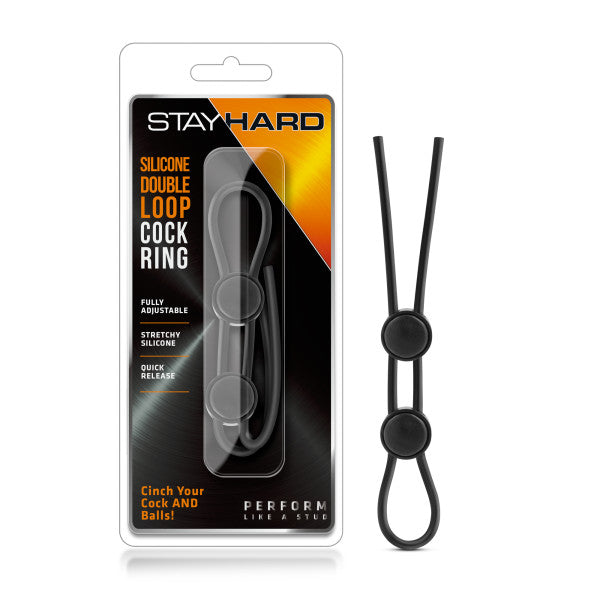 Stay Hard Silicone Double Loop Cock Ring in Black > Cock Ring > Adjustable Main image