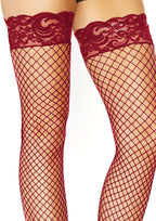 Stay Up Fishnet Thigh High Stockings in Burgundy One Size > Clothes > Hosiery > Stockings