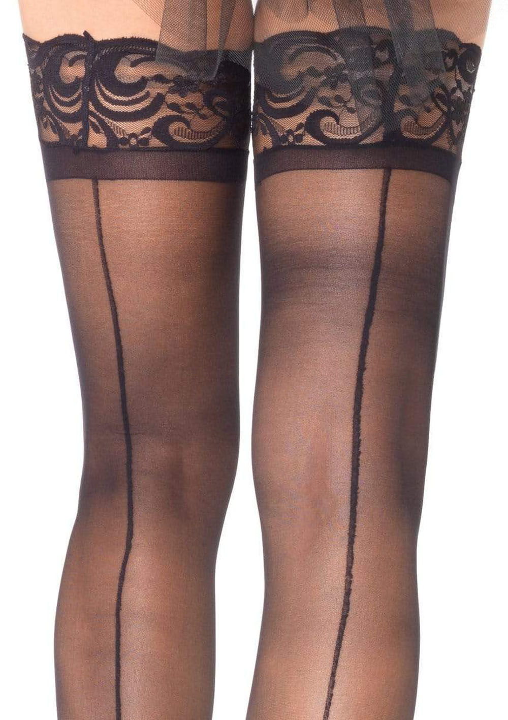 Stay Up Sheer Lace Backseam Thigh High Stockings Black One Size > Clothes > Hosiery > Stockings Main image