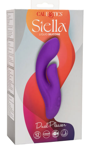 Stella Liquid Silicone Dual Pleaser Purple with 12 Vibration Functions and USB Rechargeable VIBRATORS-RABBIT