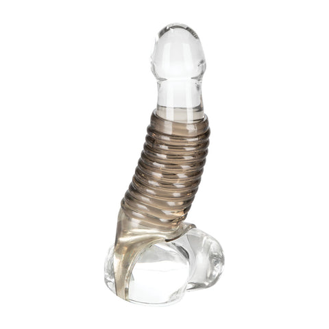 Stimulation Enhancer Smoke Ridged Thick Textured Sleeve with Scrotum Support Strap SLEEVES
