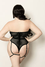 Strapless Fishnet and Strappy Elastic Teddy Lingerie Black > Clothes > Plus Size Lingerie