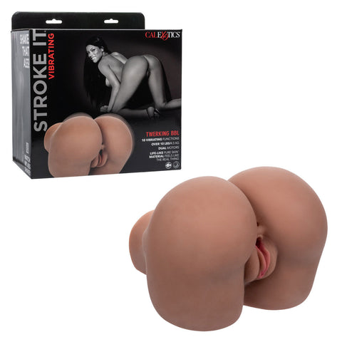 Stroke It Vibrating Twerking BBL Male Masturbation Sleeve Brown Masturbation Aids for Males