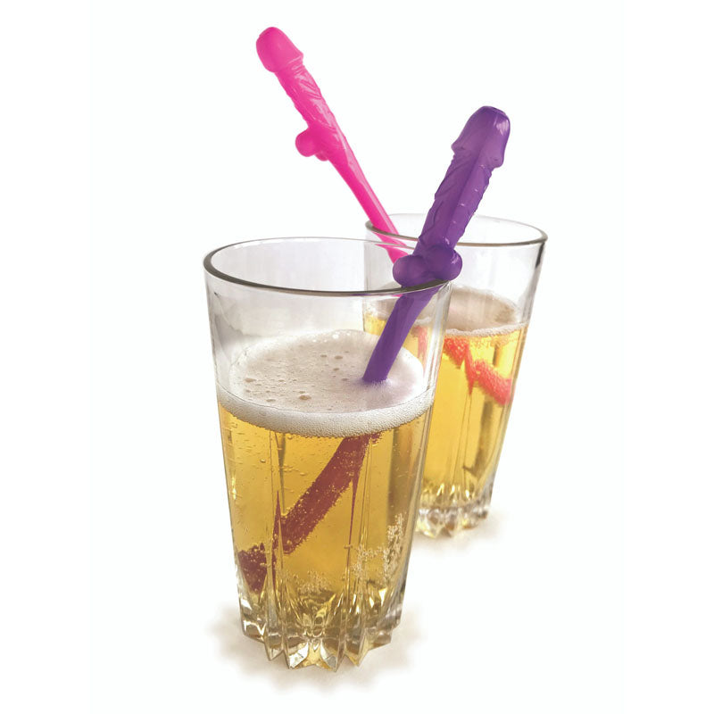 Super Fun Penis Party Straws Set of 8 Pink and Purple Dicky Straws > Novelties > Party Supplies