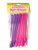 Super Fun Penis Party Straws Set of 8 Pink and Purple Dicky Straws > Novelties > Party Supplies