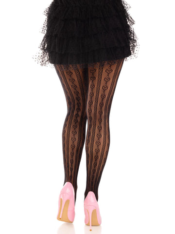 Sweetheart Striped Net Tights with Keyhole and Mini Bow Hosiery