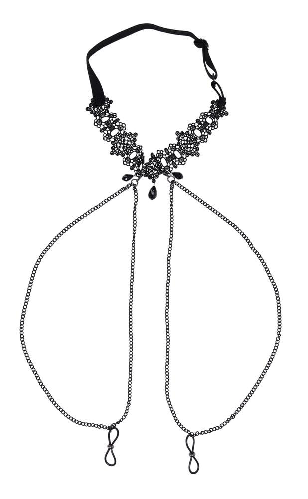 Lace Collar Choker with Adjustable Nipple Ties for Adults > Bondage Gear > Collars