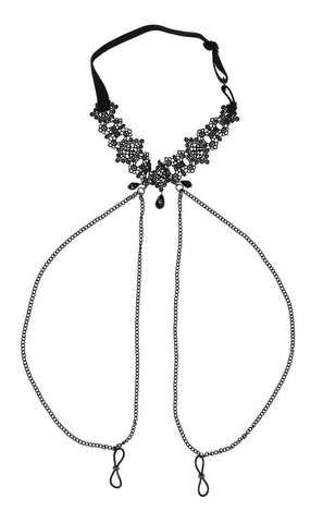 Lace Collar Choker with Adjustable Nipple Ties for Adults > Bondage Gear > Collars