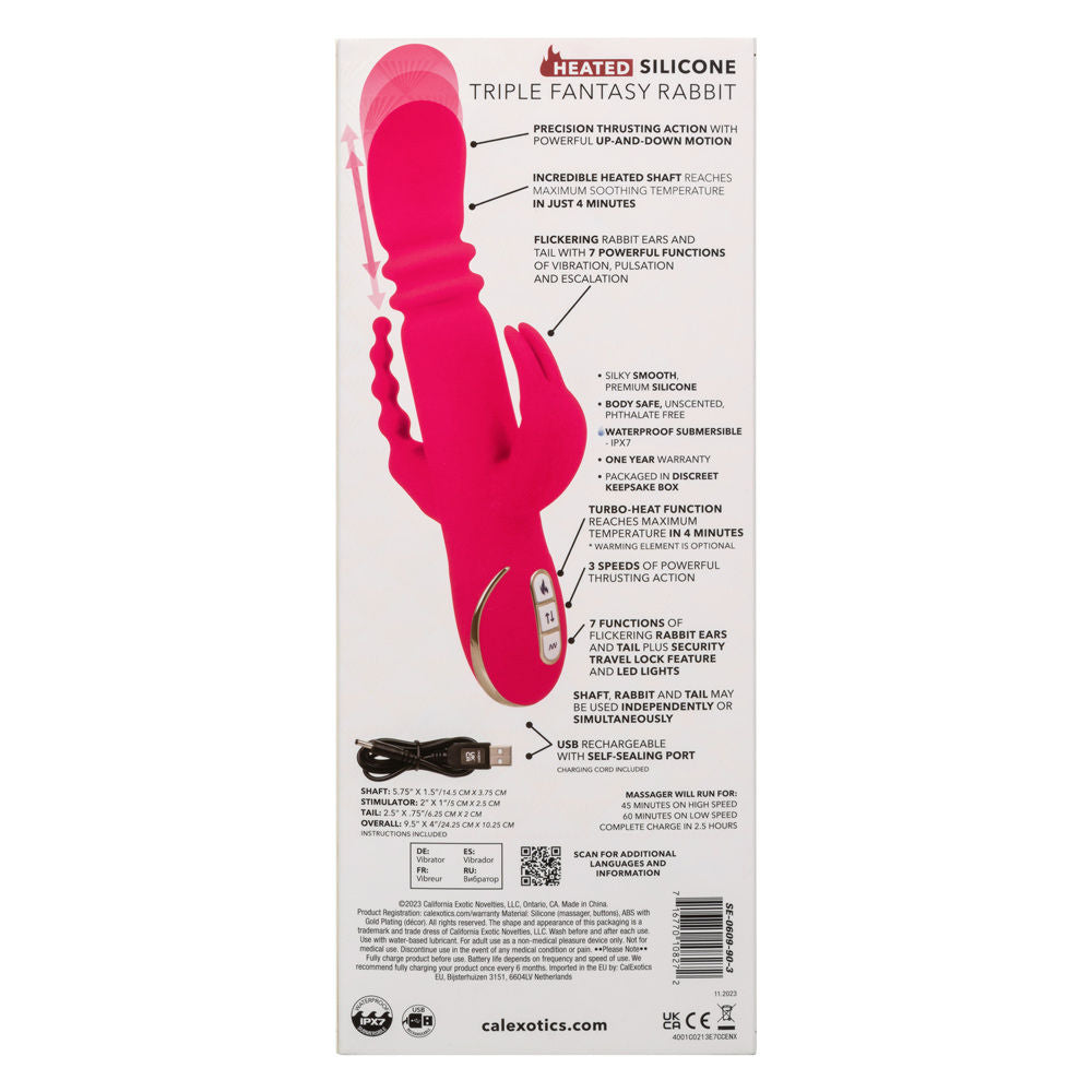 Jack Rabbit Signature Heated Silicone Triple Fantasy Rabbit Vibrator Pink VIBRATORS-RABBIT-MULTI