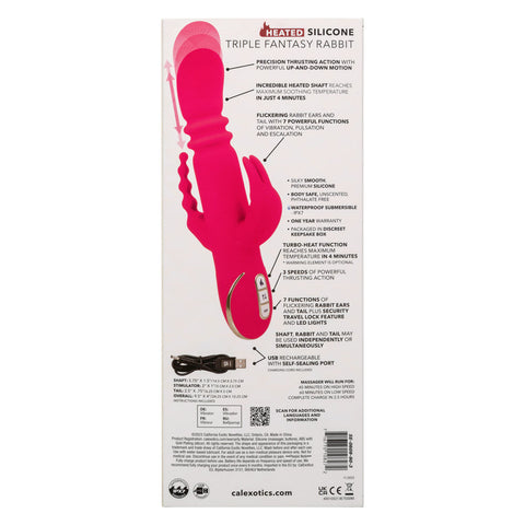 Jack Rabbit Signature Heated Silicone Triple Fantasy Rabbit Vibrator Pink VIBRATORS-RABBIT-MULTI