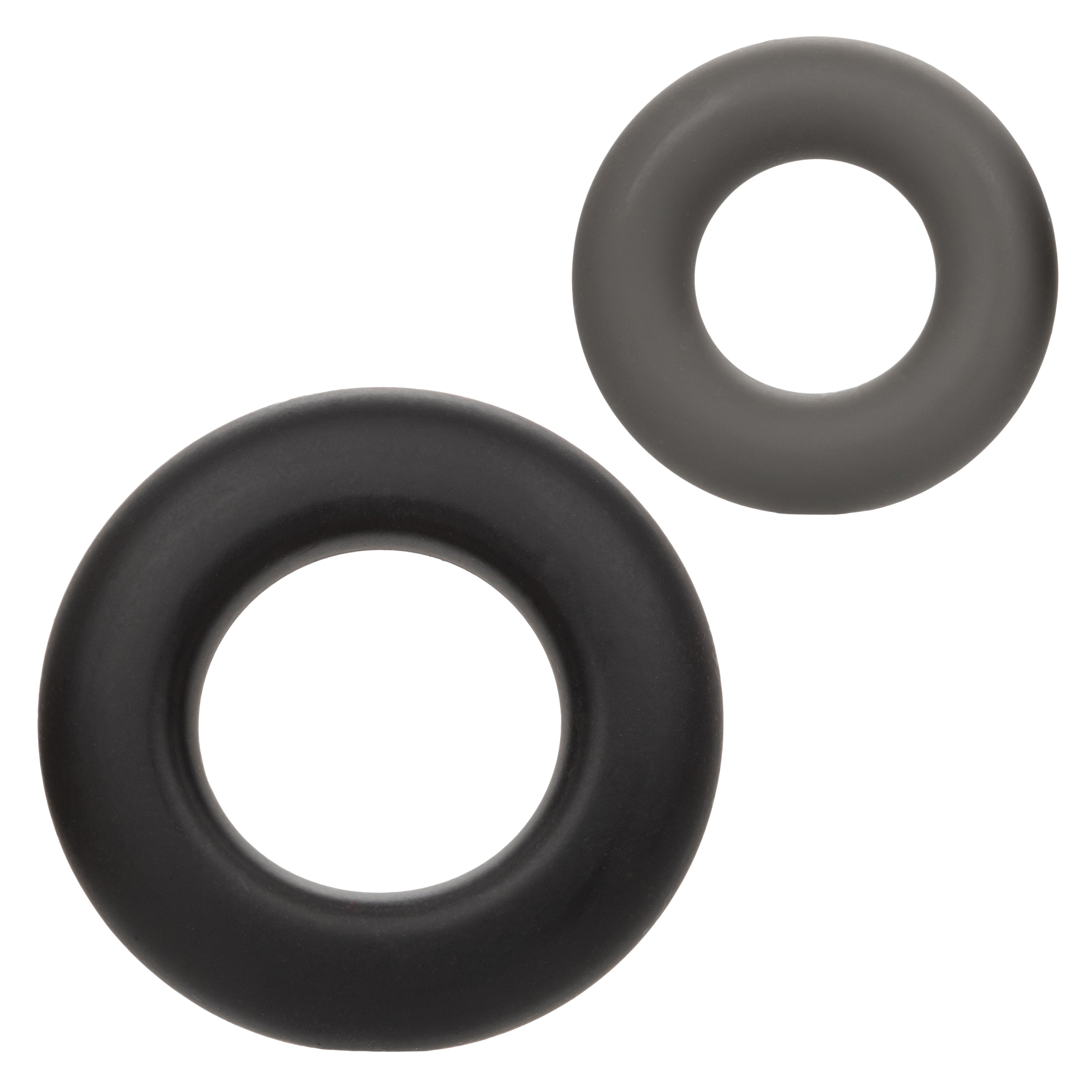 Alpha Liquid Silicone Prolong Set of 2 Stretchy Comfortable Rings in Black, Small 0.75” and Large 1” Diameter COCK RING Set