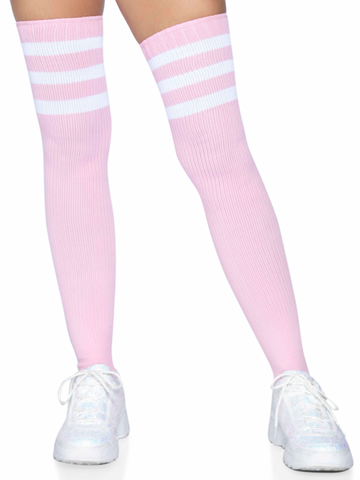 Athletic Ribbed Thigh High Socks in Light Pink One Size Pink Hosiery