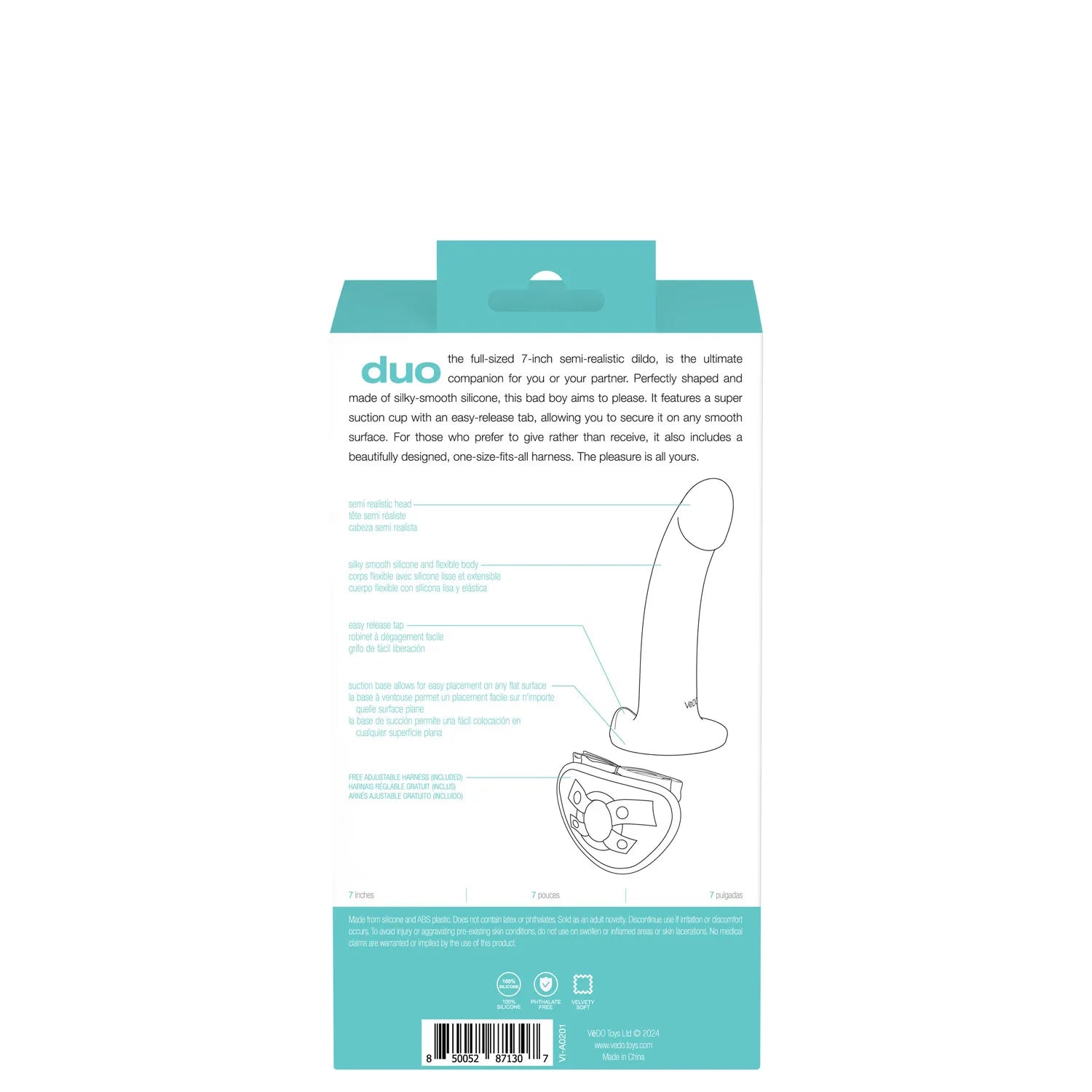 Duo Semi-Realistic 7 Inch Dildo with Harness – Silicone Dildo > Dildos > Strap On Dildos